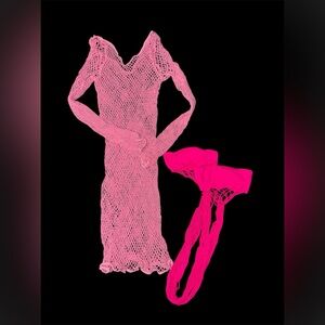 Rave festival outfit Pink Fishnet Dress and stockings